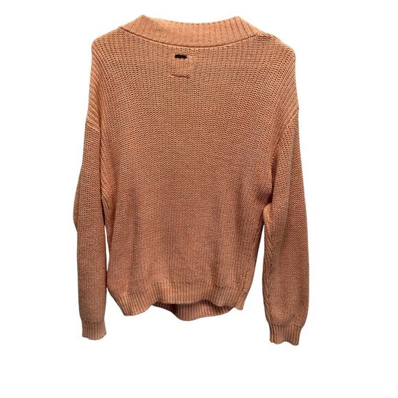 Billabong Knit Peach Deep V Neck Wrap Long Sleeve Sweater Spring Beachy M Soft - Picture 6 of 7